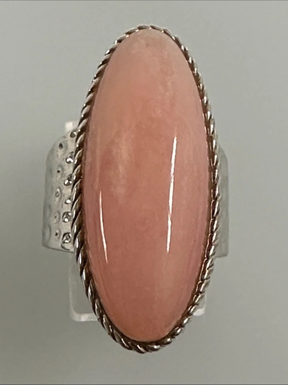 Sterling Silver Pink Oval Stone Statement Ring